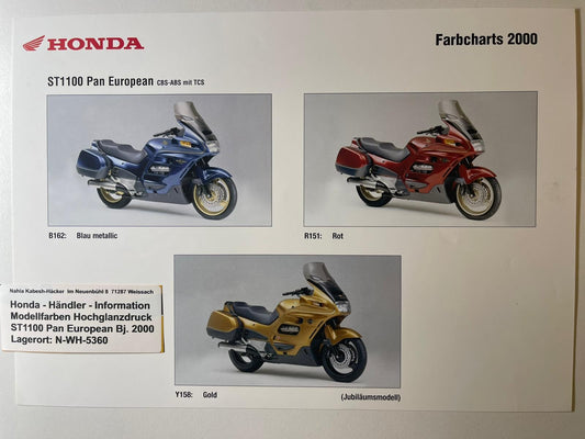 ST1100 ST 1100 Pan European Bj. 2000 - Honda Original Farbchart Prospekt
