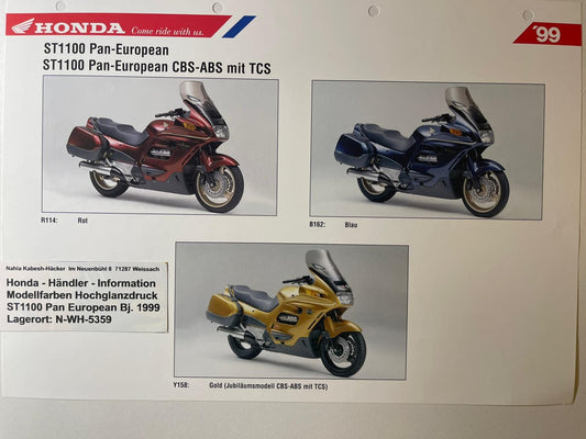 ST1100 ST 1100 Pan European Bj. 1999 - Honda Original Farbchart Prospekt