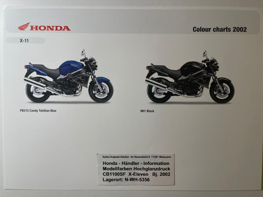 CB1100SF CB 1100 SF X-Eleven X-11 Bj. 2002 - Honda Original Farbchart Prospekt