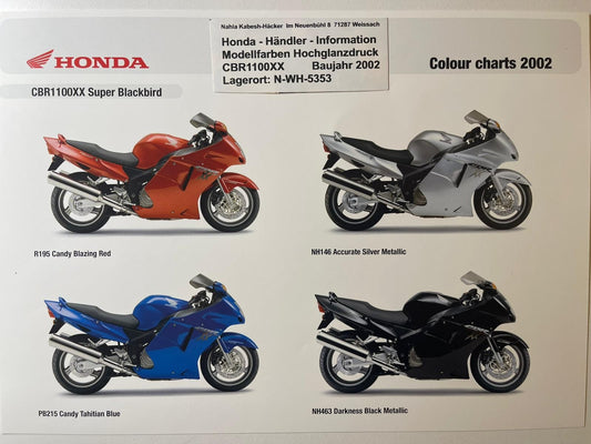 CBR1100XX CBR 1100 XX Super Blackbird Bj. 2002 - Honda Original Farbchart Prospekt für Sammler