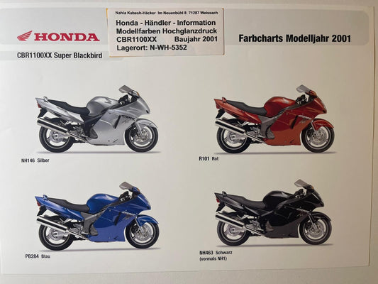 CBR1100XX CBR 1100 XX Super Blackbird Bj. 2001 - Honda Original Farbchart Prospekt für Sammler