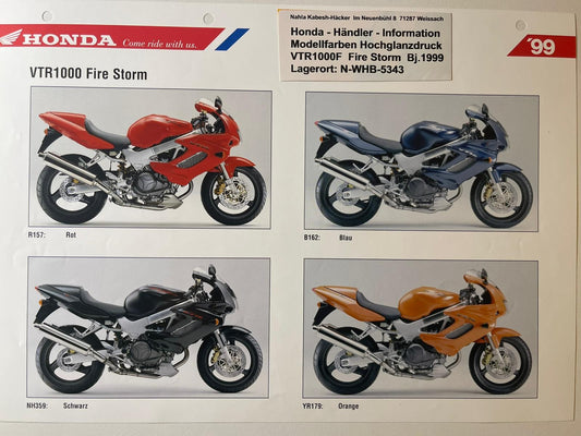 VTR1000F VTR 1000 F Fire Storm Bj. 1999 - Honda Original Farbchart Prospekt für Sammler