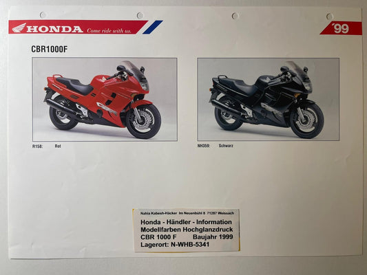 CBR1000F CBR 10000 F Bj. 1999 - Honda Original Farbchart Prospekt