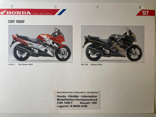 CBR1000F CBR 10000 F Bj. 1997  - Honda Original Farbchart Prospekt