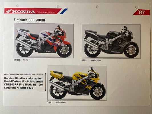 CBR900RR CBR 900 RR Fire Blade Bj. 1997 - Honda Original Farbchart Prospekt