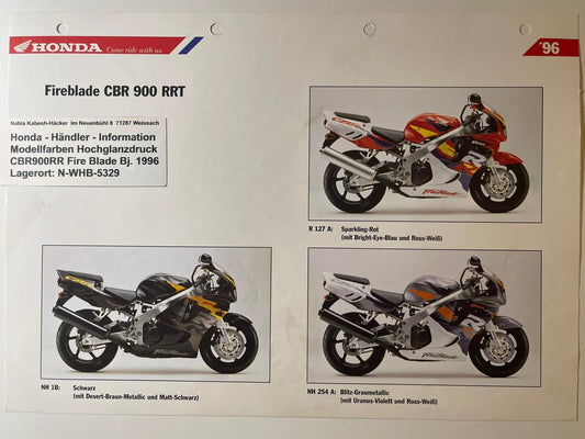 CBR900RR CBR 900 RR Fire Blade Bj. 1996 - Honda Original Farbchart Prospekt