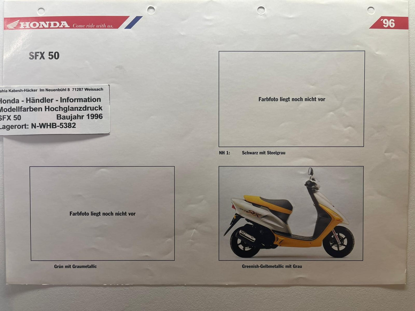 SFX50 SFX 50 Baujahr 1996 - Honda Original Farbchart Prospekt