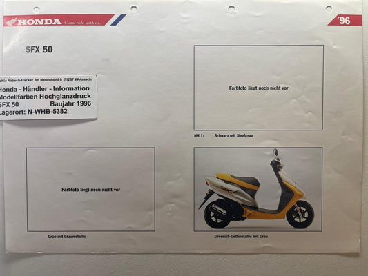 SFX50 SFX 50 Baujahr 1996 - Honda Original Farbchart Prospekt