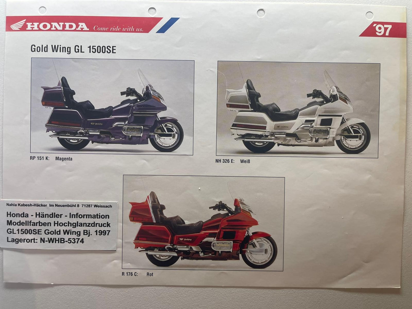 GL1500SE GL 1500 SE Gold Wing Bj. 1997 - Honda Original Farbchart Prospektr