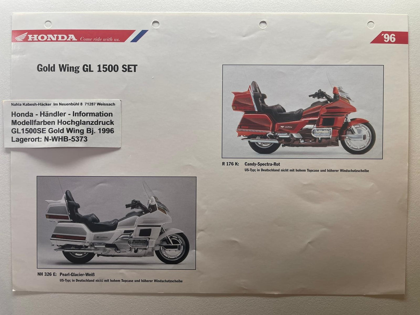 GL1500SE GL 1500 SE Gold Wing Bj. 1999 - Honda Original Farbchart Prospekt