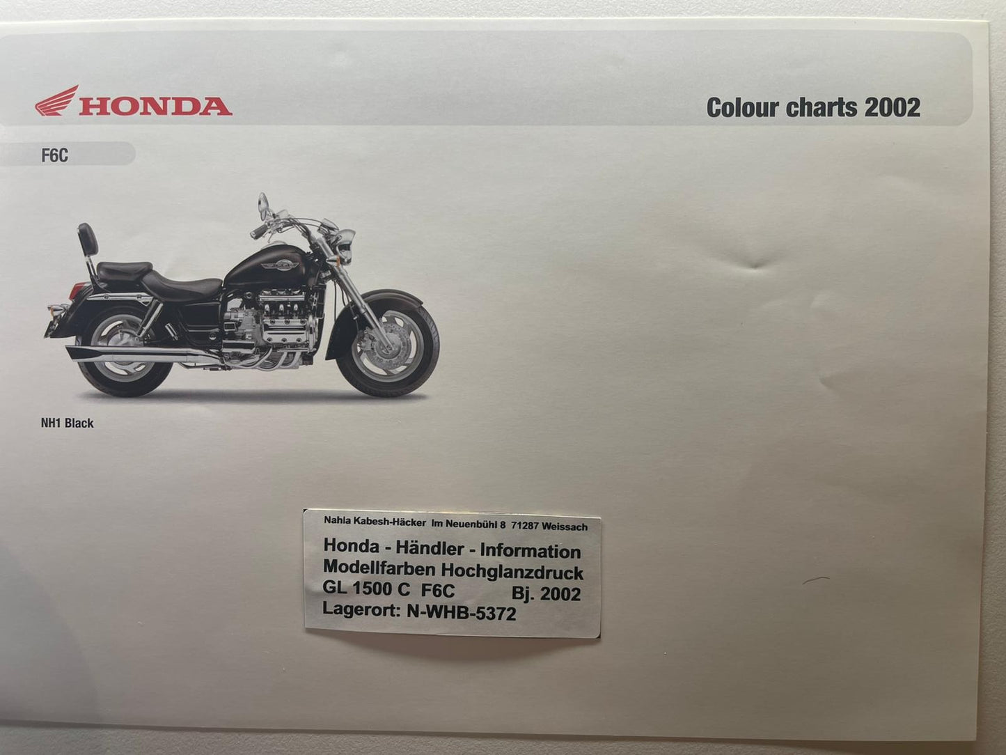 GL1500C GL 1500 C  F6C Bj. 2002 - Honda Original Farbchart Prospekt