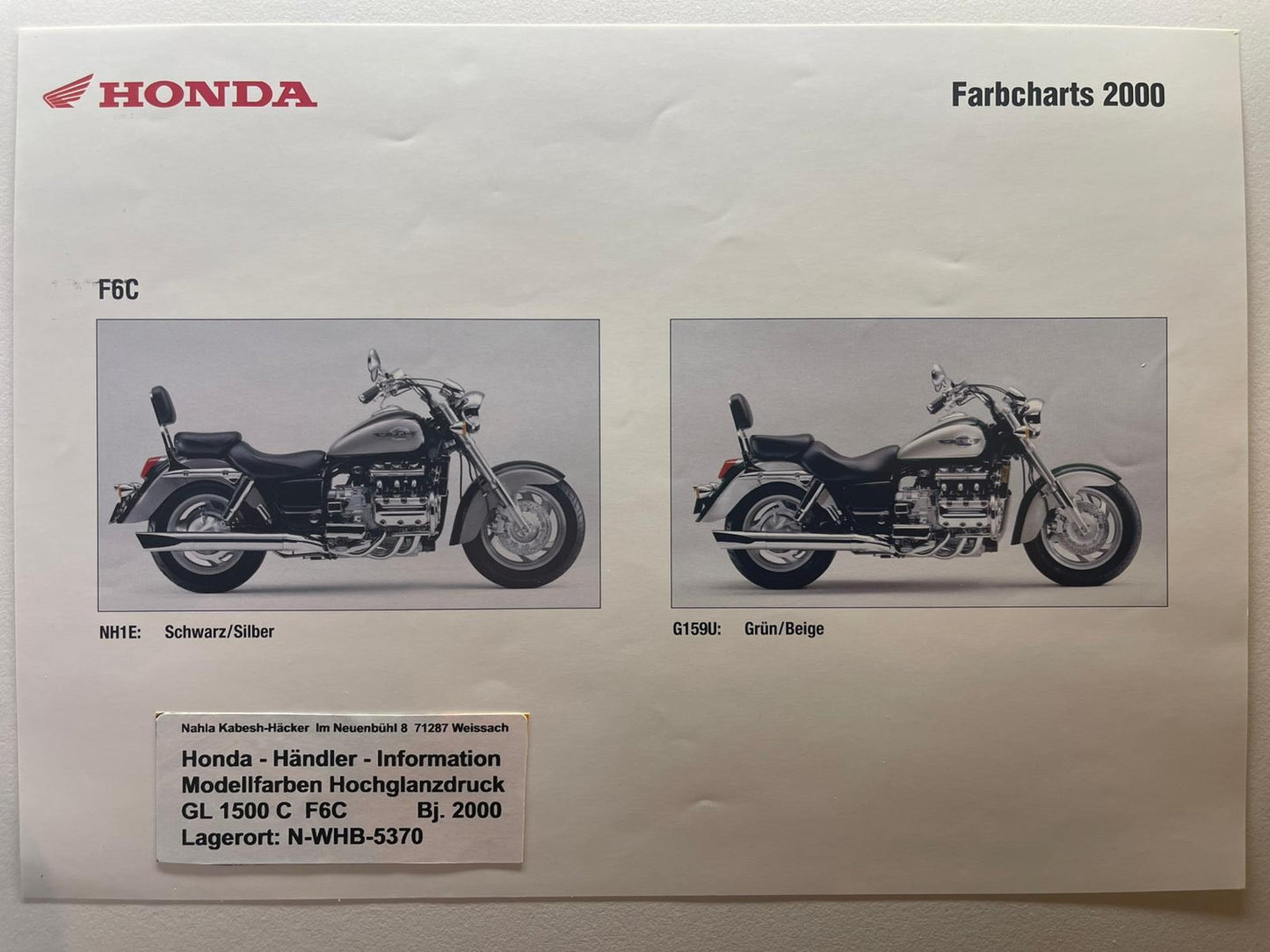 GL1500C GL 1500 C  F6C Bj. 2000 - Honda Original Farbchart Prospekt