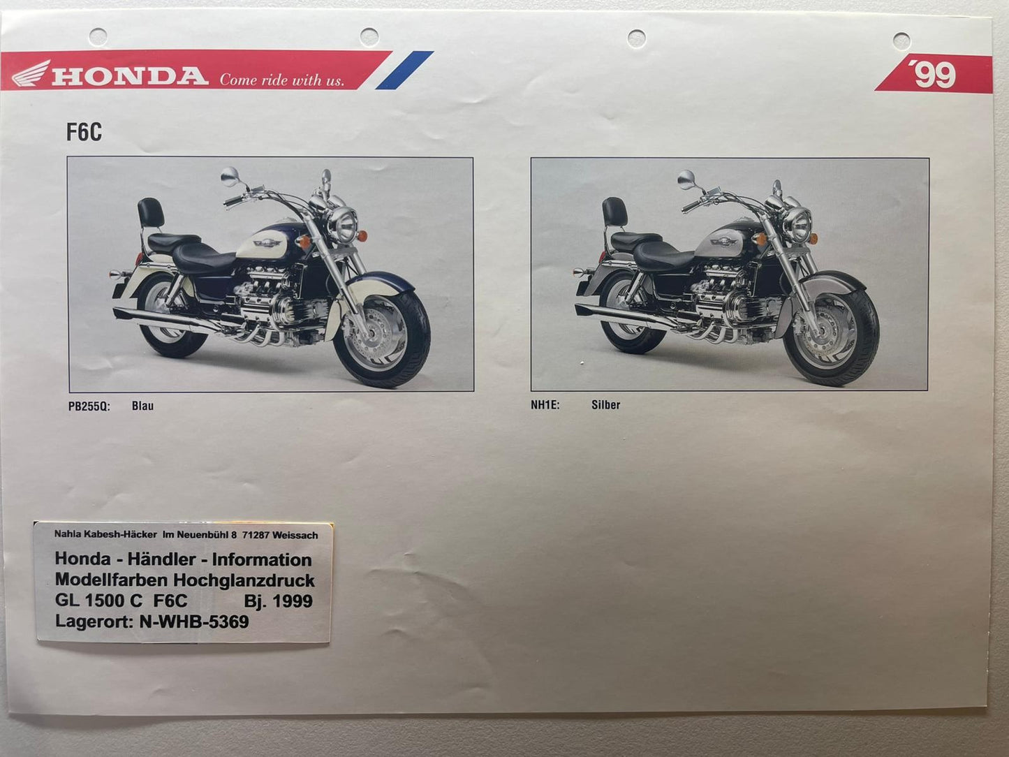 GL1500C GL 1500 C  F6C Bj. 1999 - Honda Original Farbchart Prospekt