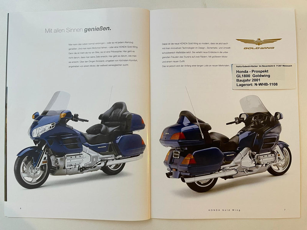 Prospekt Honda GL1800 GL 1800 Goldwing Bj. 2001 + Aufkleber