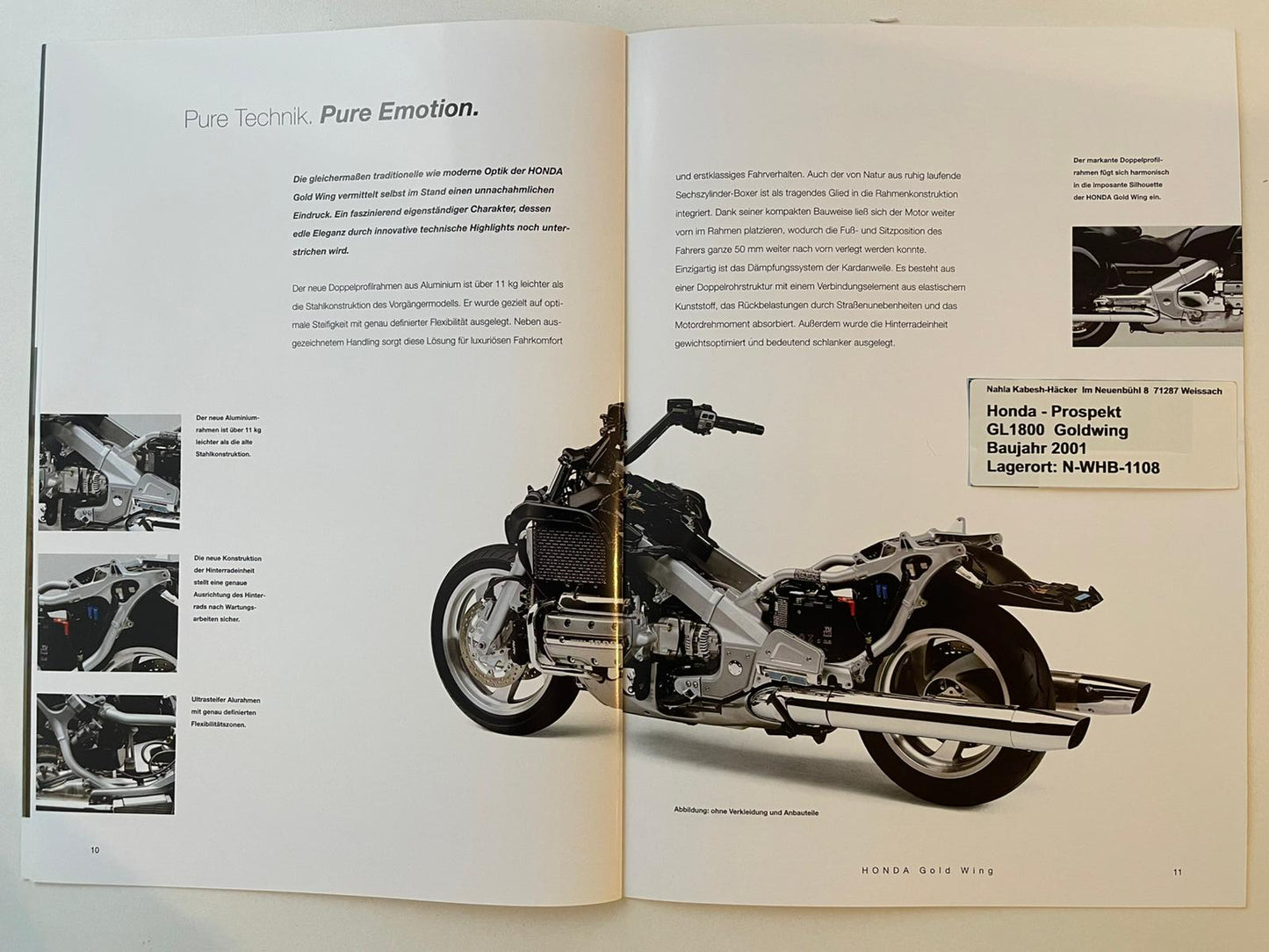 Prospekt Honda GL1800 GL 1800 Goldwing Bj. 2001 + Aufkleber