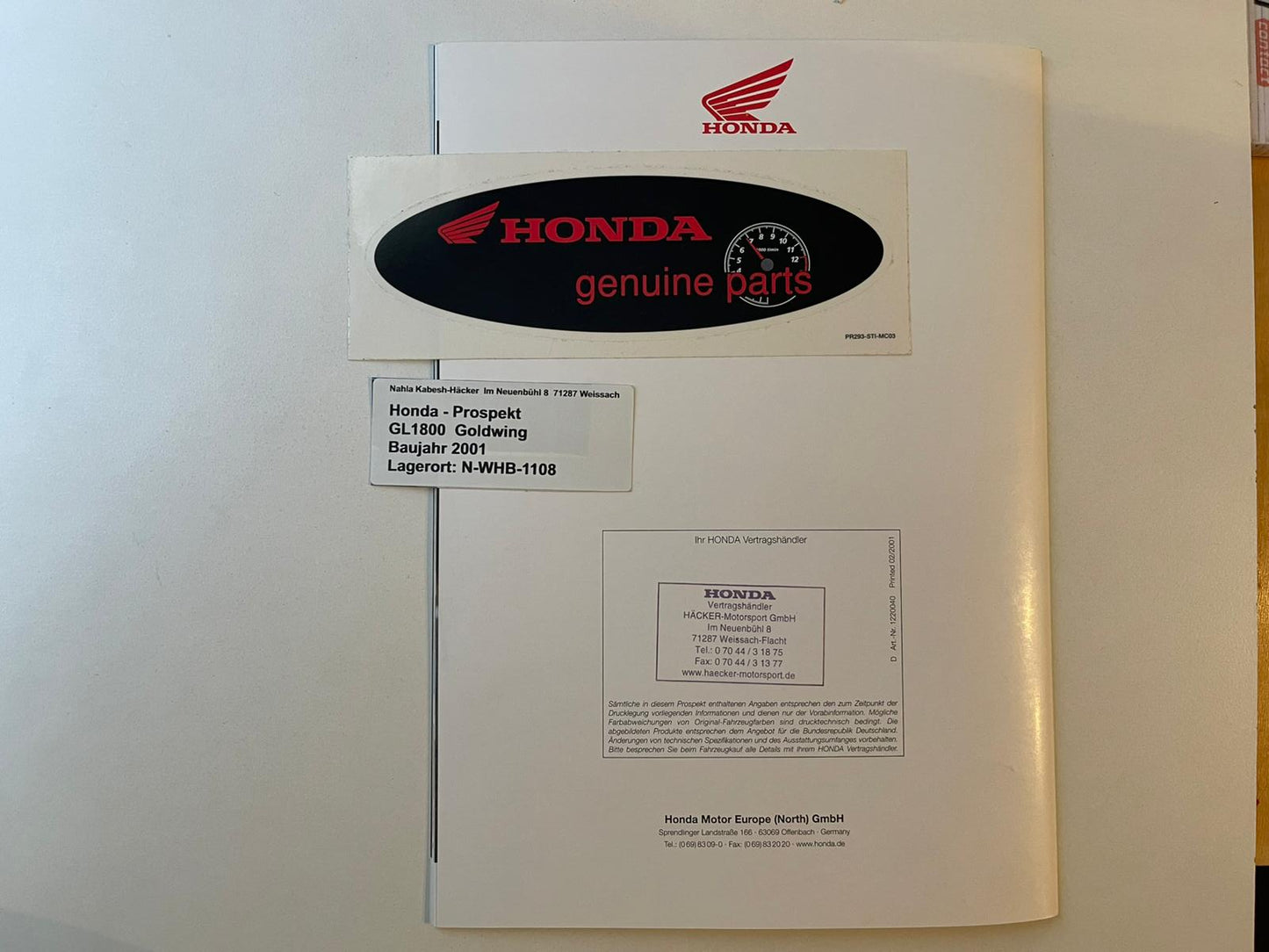 Prospekt Honda GL1800 GL 1800 Goldwing Bj. 2001 + Aufkleber