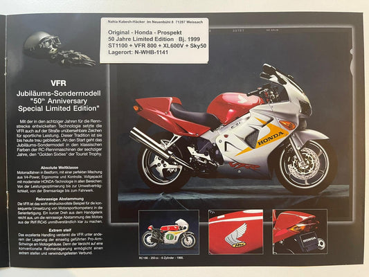 Sammel Prospekt Honda VFR800FI Jubi 50 Jahre Bj. 1999+ + Aufkleber
