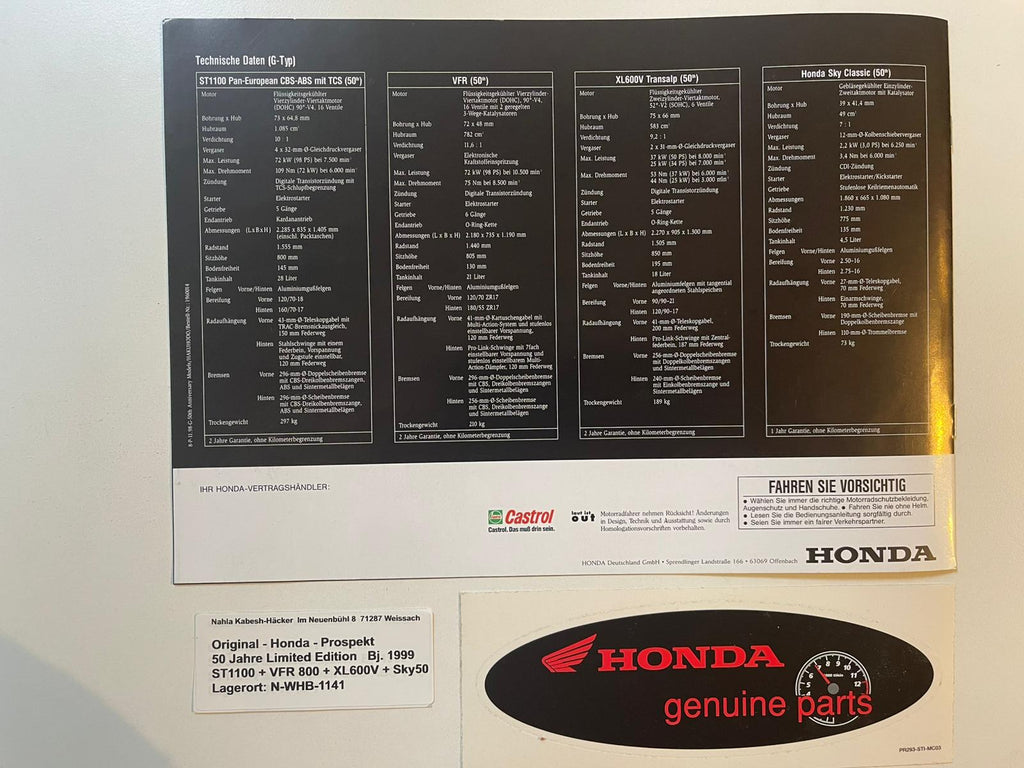 Sammel Prospekt Honda SGX50 Sky Limited Edition Bj. 1999+ + Aufkleber