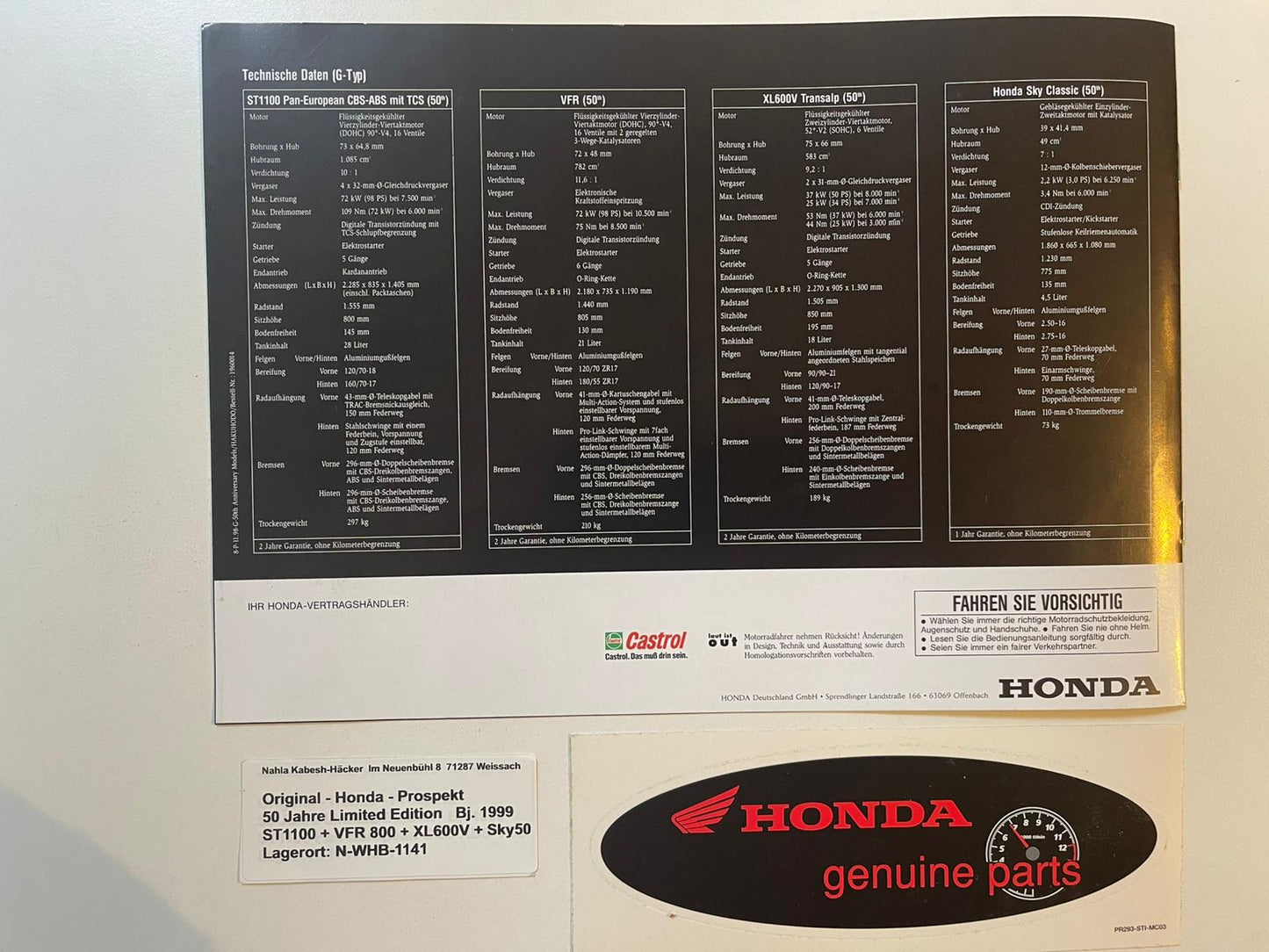 Sammel Prospekt Honda SGX50 Sky Limited Edition Bj. 1999+ + Aufkleber
