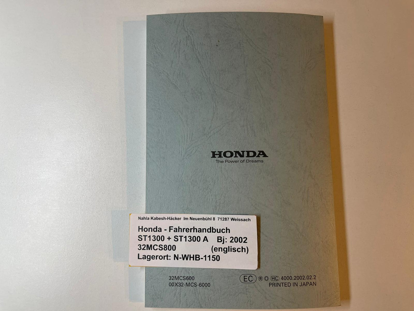 Fahrerhandbuch Honda ST1300 A Bj. 2002 Betriebanleitung 32MCS800