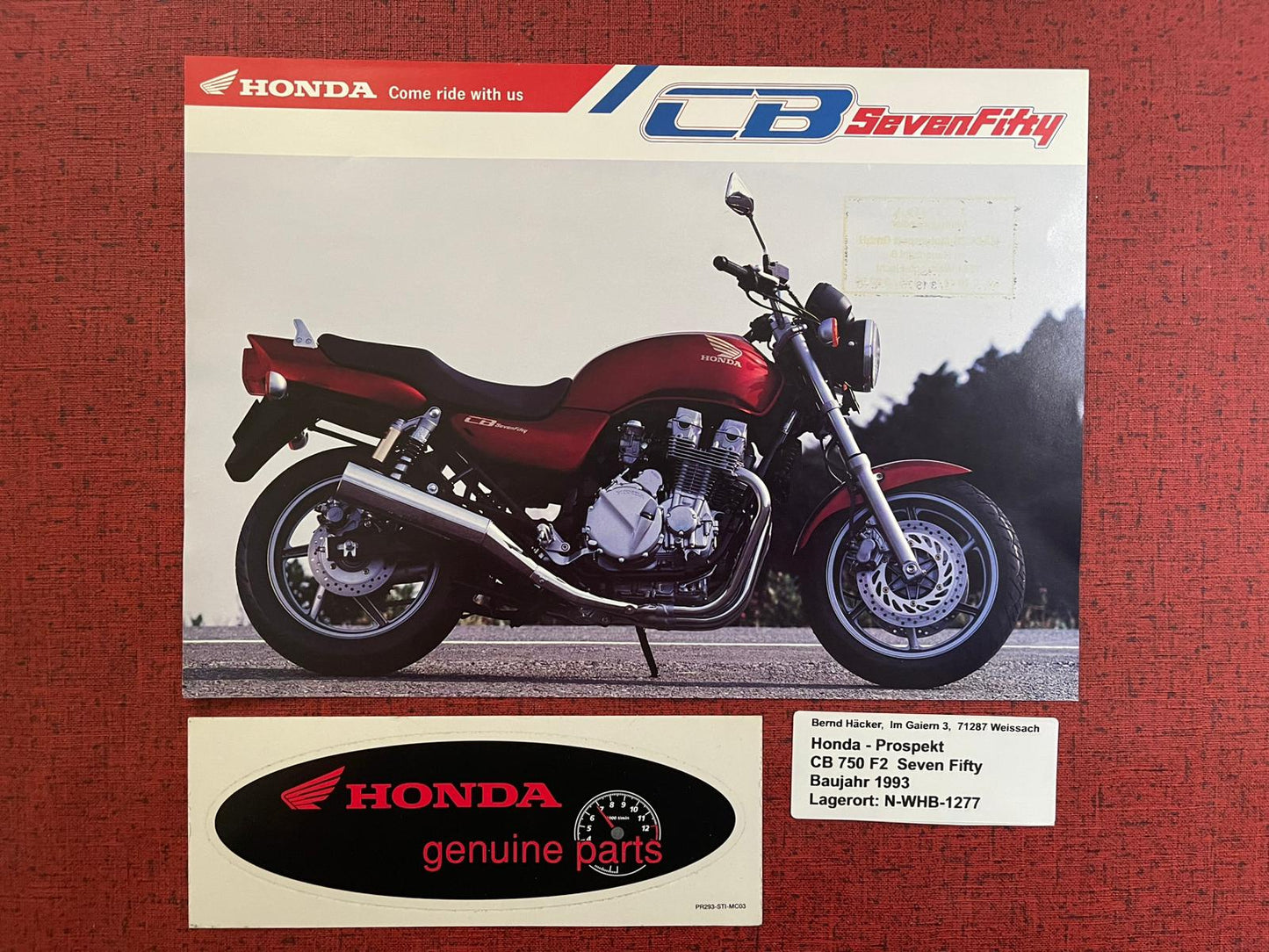 Prospekt Honda CB750F2 - CB 750 F2 Seven Fifty - Bj. 1992 + Aufkleber