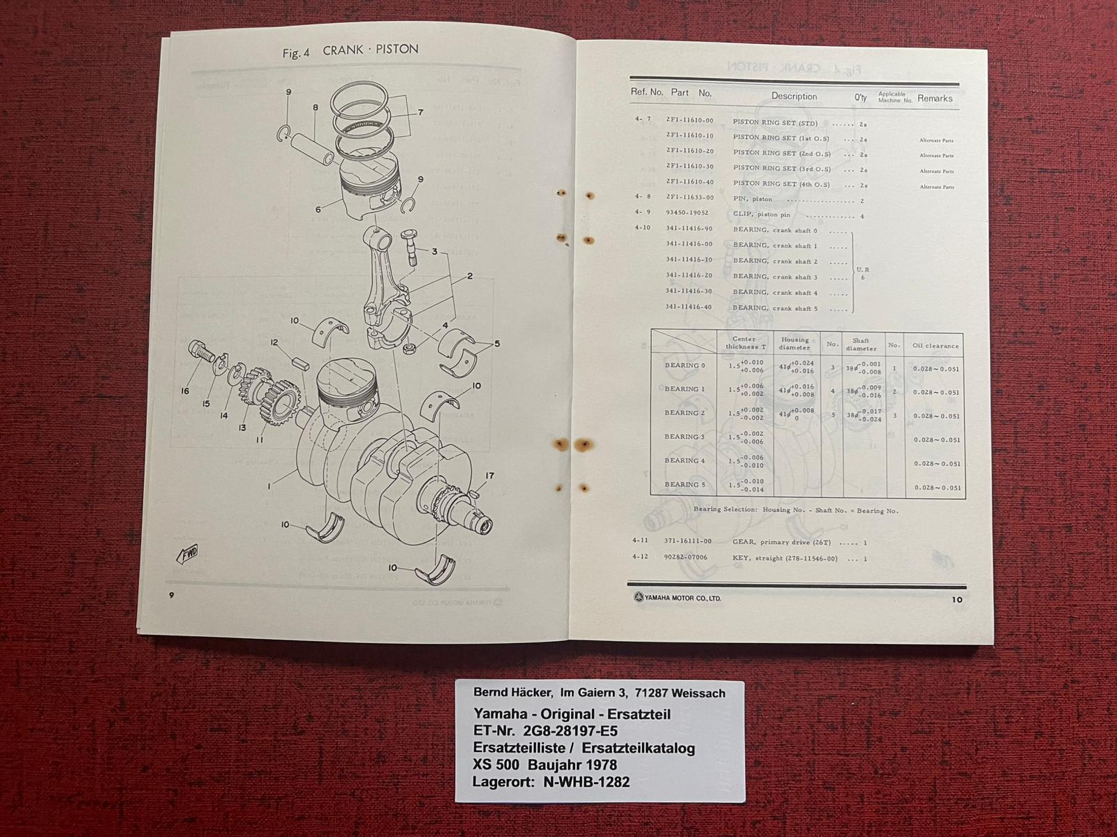 Ersatzteilkatalog XS500 XS 500 Typ 1H2 Bj 1978 Yamaha Ersatzteilliste