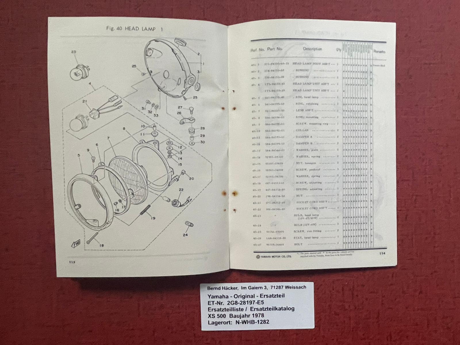 Ersatzteilkatalog XS500 XS 500 Typ 1H2 Bj 1978 Yamaha Ersatzteilliste