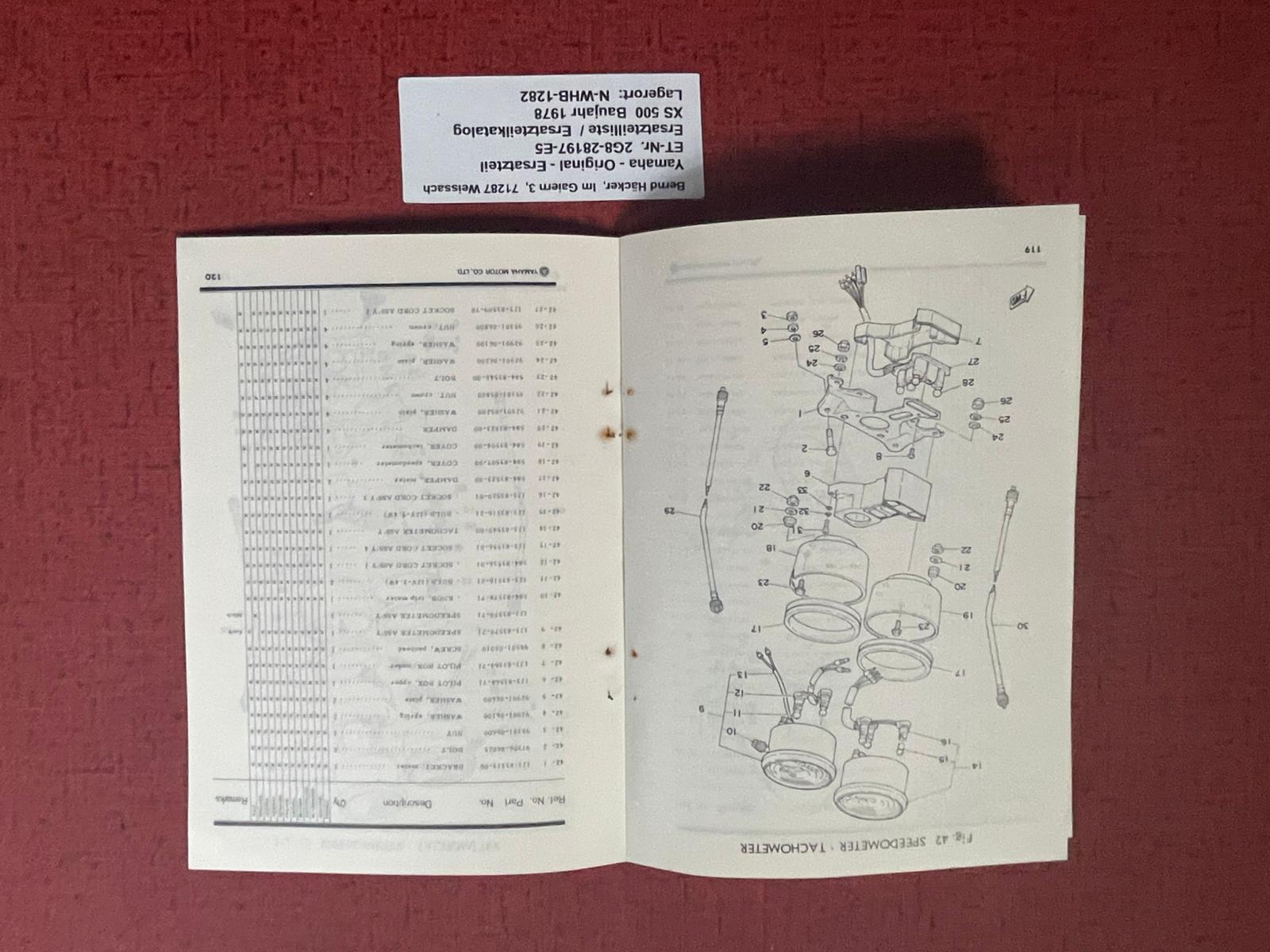 Ersatzteilkatalog XS500 XS 500 Typ 1H2 Bj 1978 Yamaha Ersatzteilliste