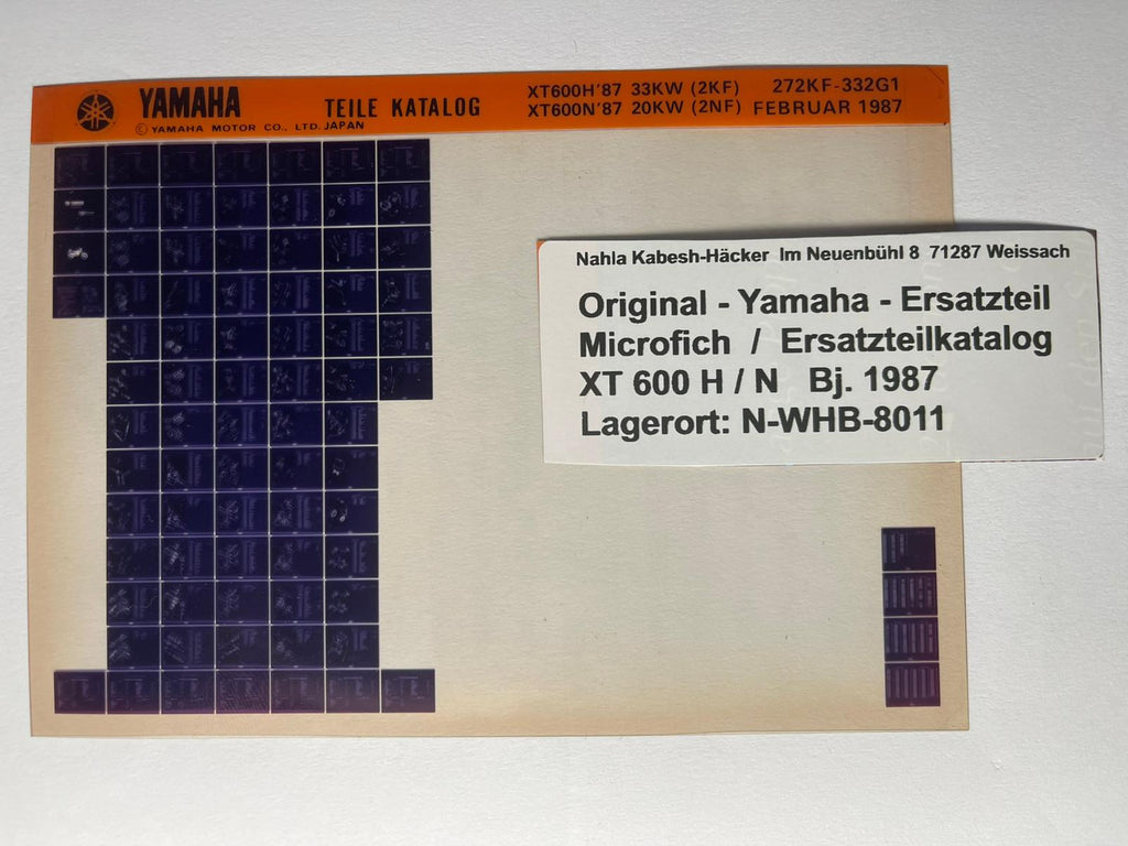 Microfich  XT600 - XT 600 - Baujahr 1987 - Ersatzteilkatalog