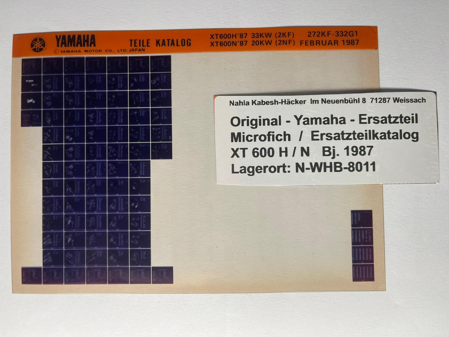 Microfich  XT600 - XT 600 - Baujahr 1987 - Ersatzteilkatalog