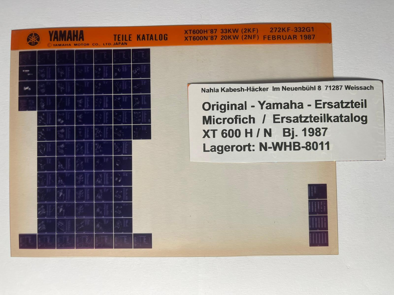 Microfich  XT600 - XT 600 - Baujahr 1987 - Ersatzteilkatalog
