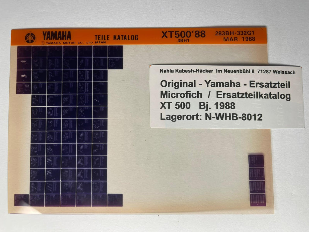 Microfich  XT500S - XT 500 S Edition - Baujahr 1988 - Ersatzteilkatalog