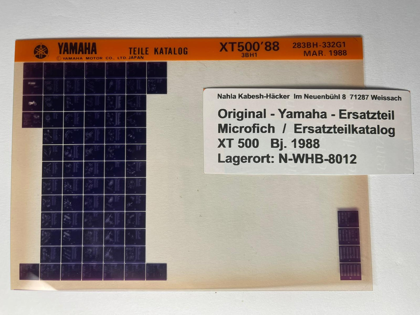 Microfich  XT500S - XT 500 S Edition - Baujahr 1988 - Ersatzteilkatalog