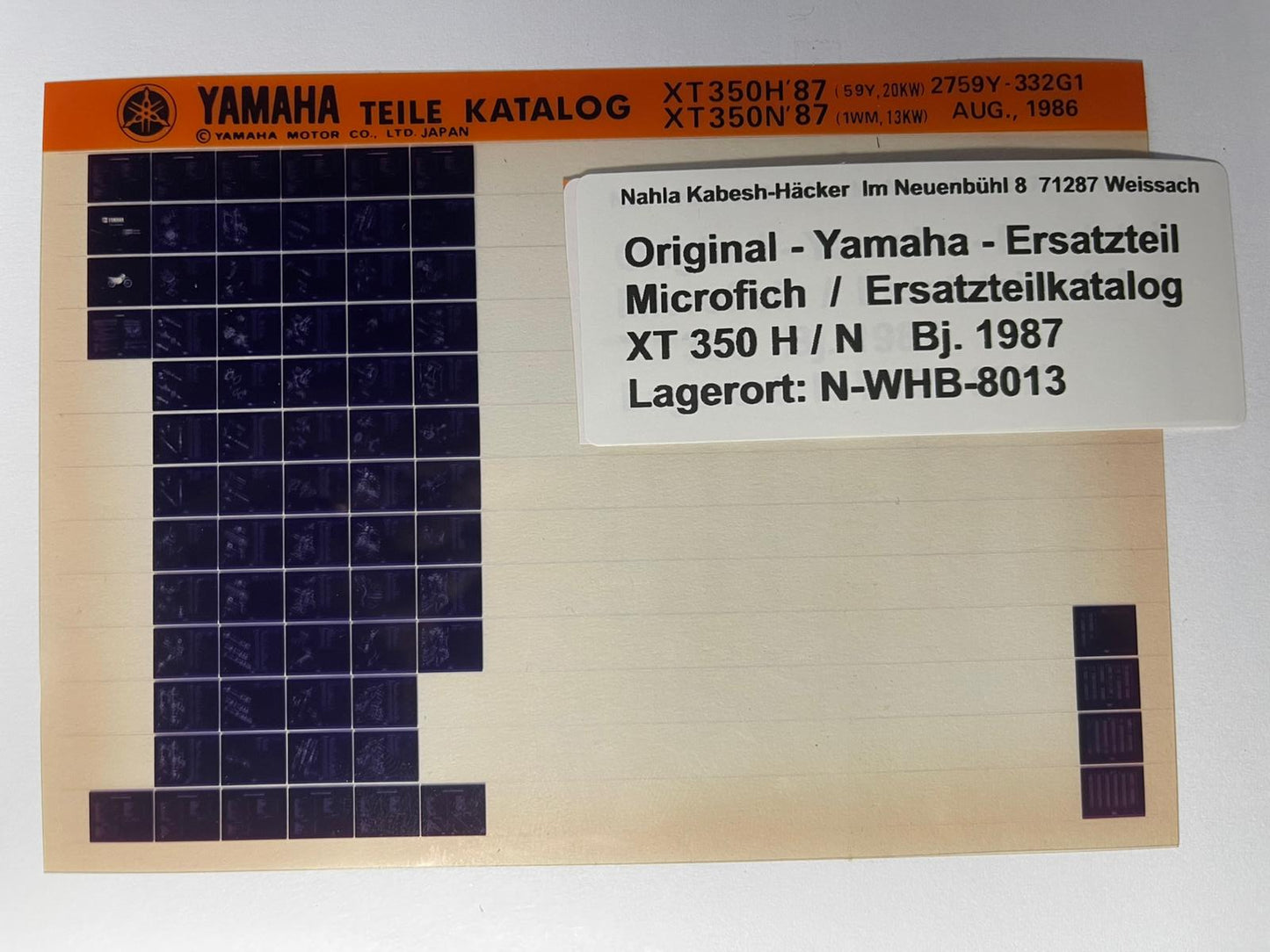 Microfich  XT350 - XT 350 H / N - Baujahr 1987 - Ersatzteilkatalog
