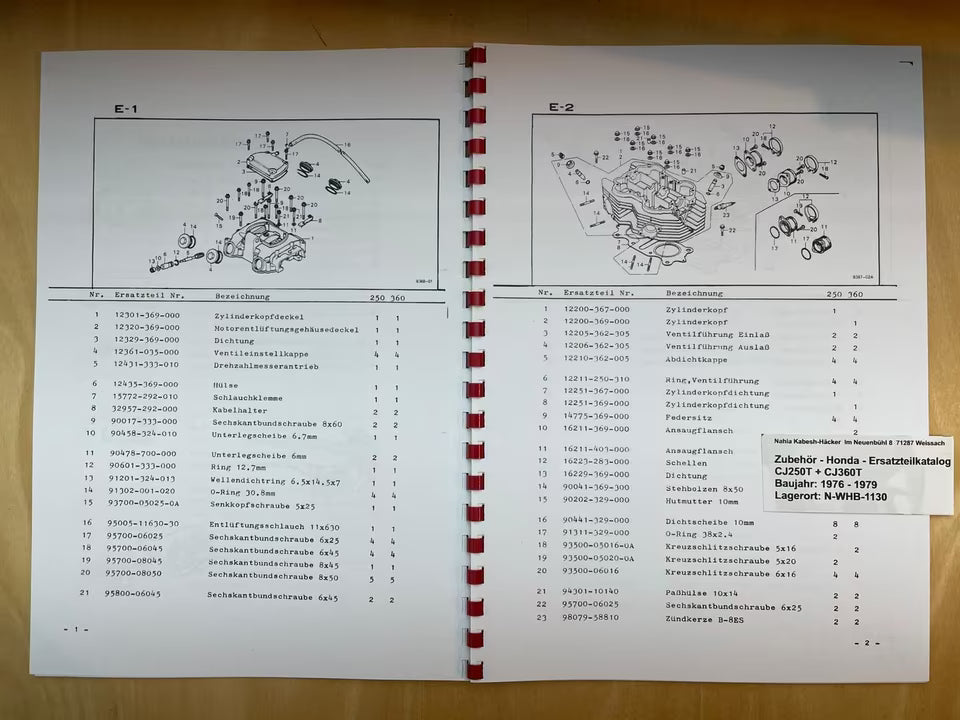 Ersatzteilkatalog CJ250T CJ 250 T CJ360T CJ 360 T Bj. 1976 - 1979 Honda Ersatzteilliste