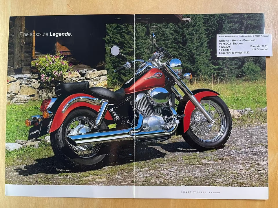 Prospekt Honda VT750C2 VT 750 C2 Shadow Baujahr 2001 + Aufkleber