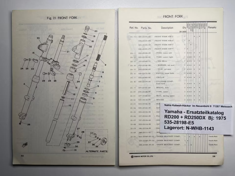 Ersatzteilkatalog RD200 RD 200 DX Typ 397 Baujahr 1975 Yamaha Ersatzteilliste