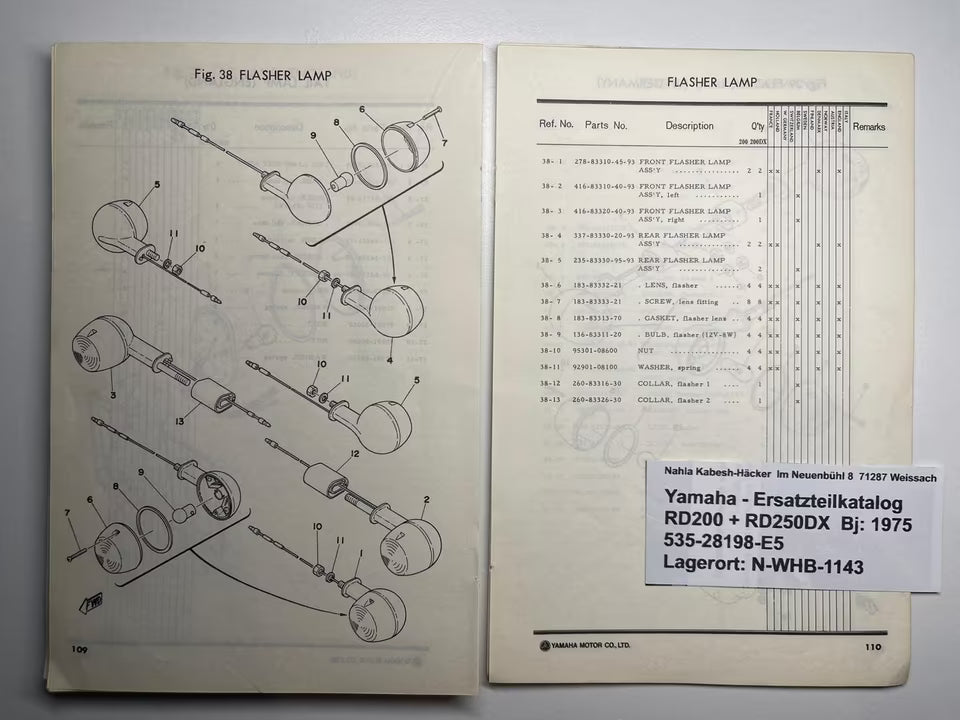 Ersatzteilkatalog RD200 RD 200 DX Typ 397 Baujahr 1975 Yamaha Ersatzteilliste