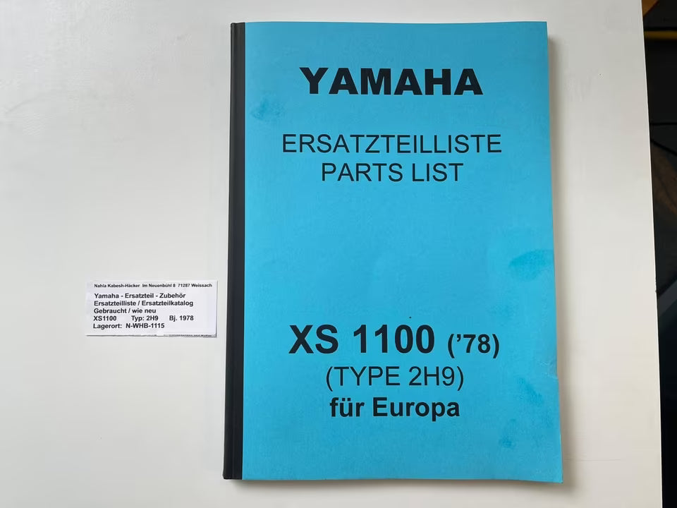 Ersatzteilkatalog  XS1100 XS 1100 2H9 Baujahr 1978 Yamaha Ersatzteilliste