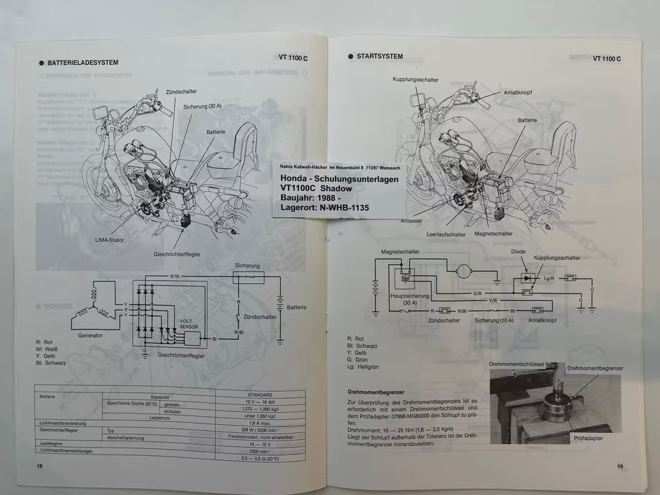 Honda Schulungs - Unterlagen VT1100C VT 1100 C Shadow ab Baujahr 1988 für Sammler