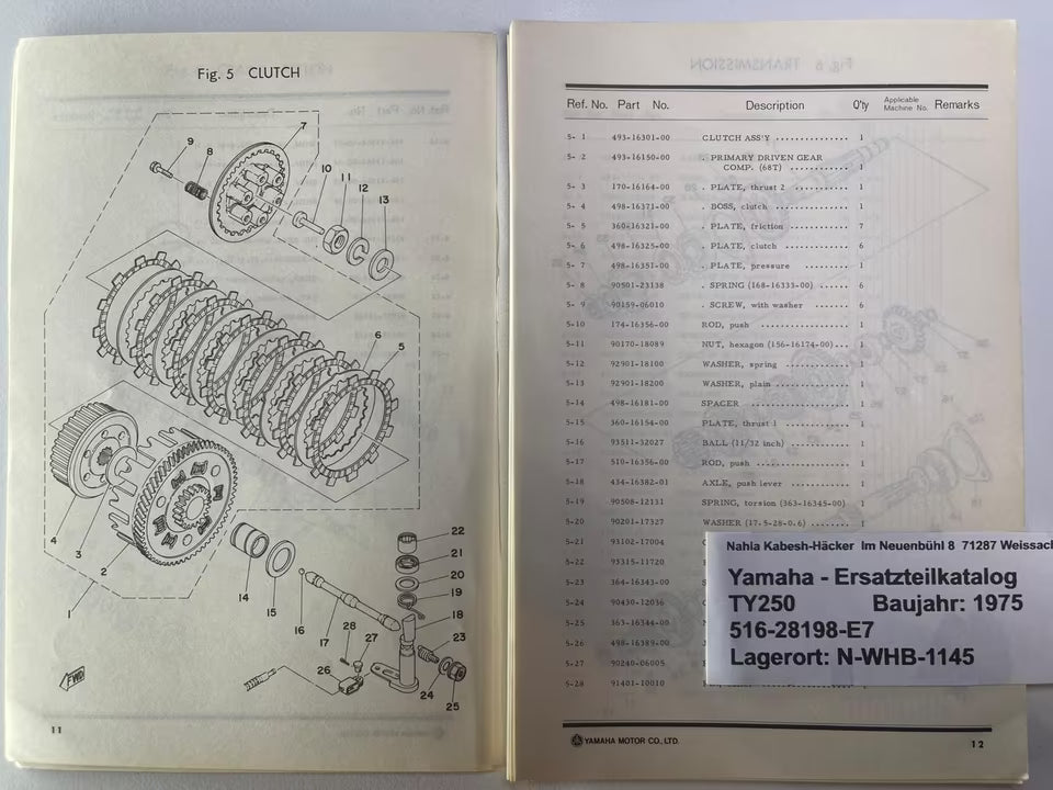 Ersatzteilkatalog TY250 TY 250 Typ 516 Baujahr 1978 Yamaha Ersatzteilliste