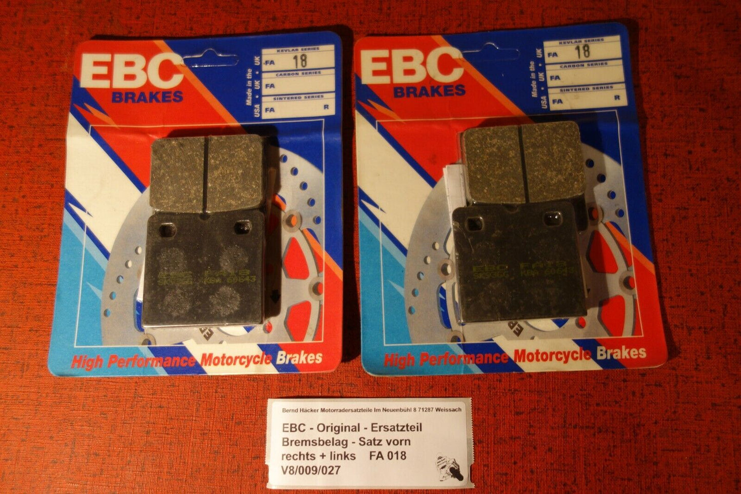 Brake pad set front right + left _ K 100 /2 RS RT LT _ 1982 - 1991 _ FA 018