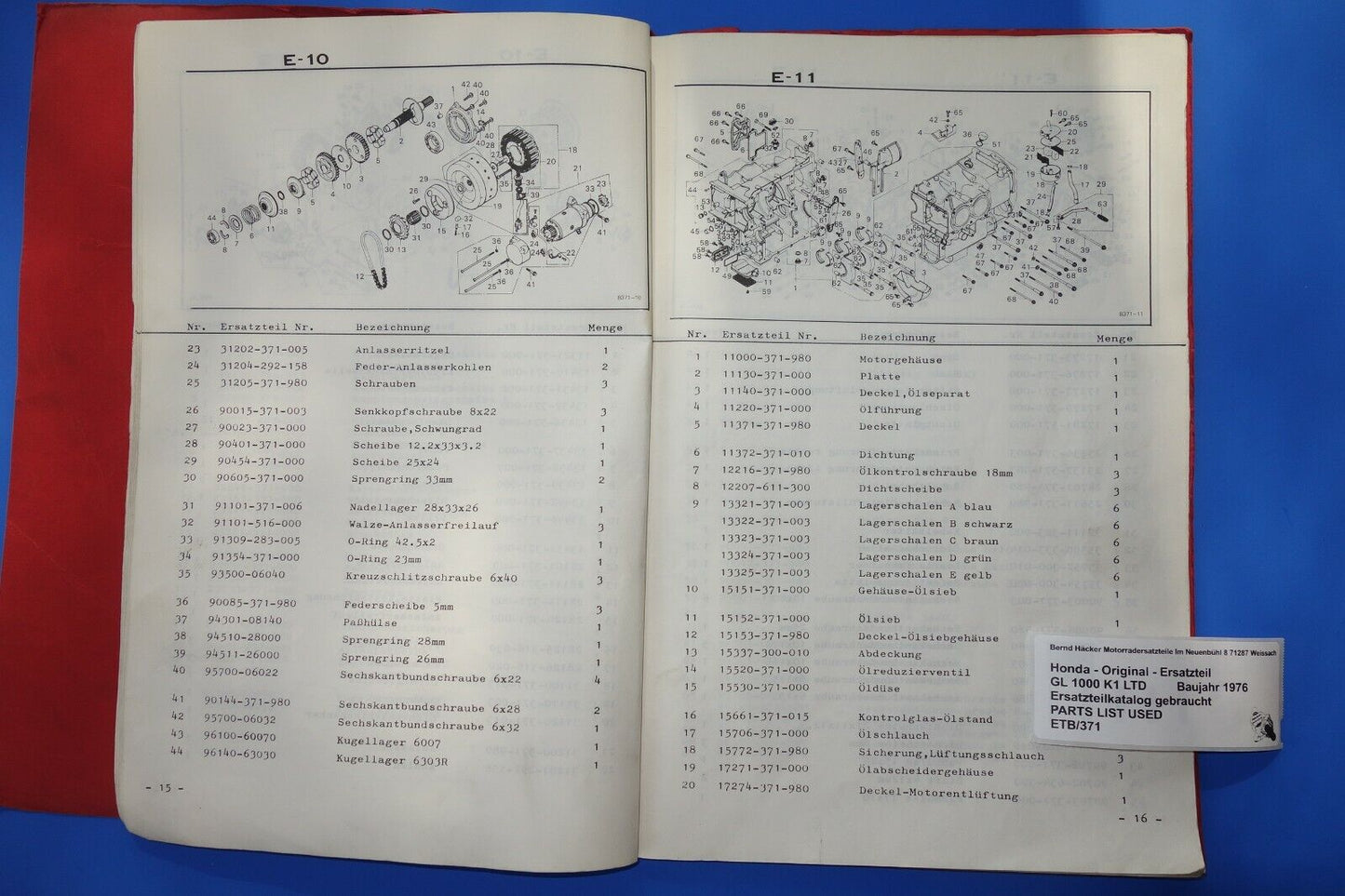 Spare parts catalogue _ Parts list _ PARTSLIST _ GL 1000 K1 LTD _ Year of manufacture 1976