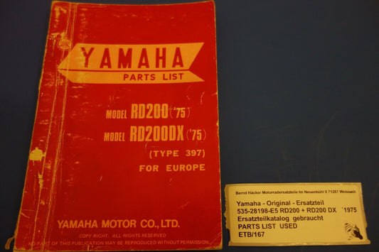 Spare parts catalogue _ Parts list _ PARTSLIST _ Yamaha _ RD 200 + RD 200 DX _ 1975