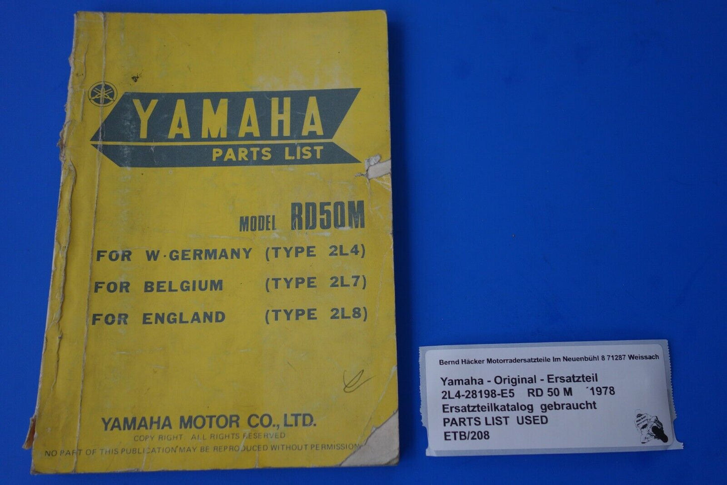 Spare parts catalogue _ Parts list _ PARTSLIST _ Yamaha _ RD 50 M _ 2L4 + 2L7 + 2L8