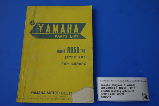 Ersatzteilkatalog _ Teileliste _ PARTSLIST _ Yamaha _ RD 50 _ Typ 2U1 _ Bj. 1978