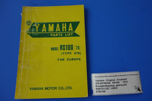 Spare parts catalogue _ Parts list _ PARTSLIST _ Yamaha _ RS 100 _ 478 _ Year 1975