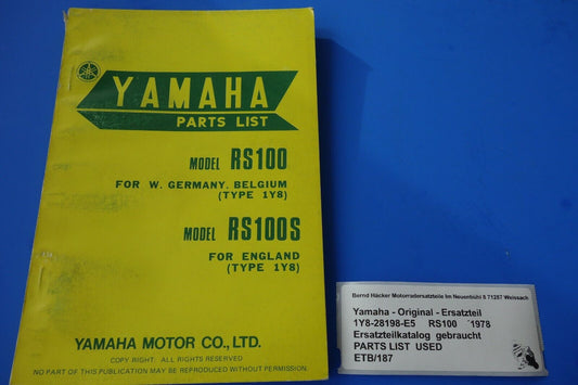 Spare parts catalogue _ Parts list _ PARTSLIST _ Yamaha _ RS 100 _ RS100 S _Bj. 1978