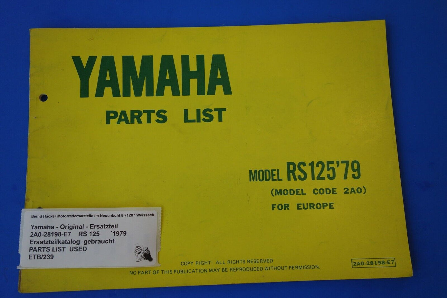 Spare parts catalogue _ Parts list _ PARTSLIST _ Yamaha _ RS 125 _ Type 2A0 _ Year 1979