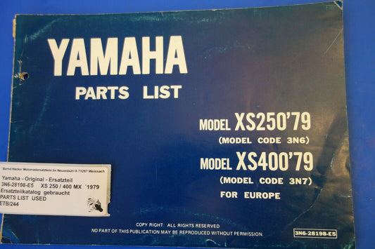 Spare parts catalogue _ Parts list _ PARTSLIST _ Yamaha _ XS 250 / 400 _ Year 1979